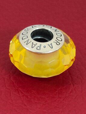 Pandora Golden Faceted Charm Murano Glass Charm Bead with box